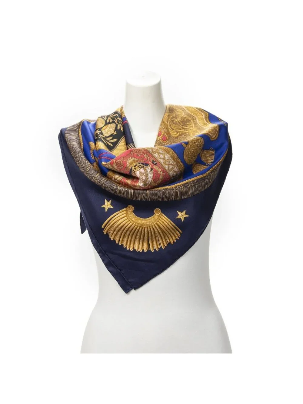 Hermes Scarf Navy Blue Gold Silk